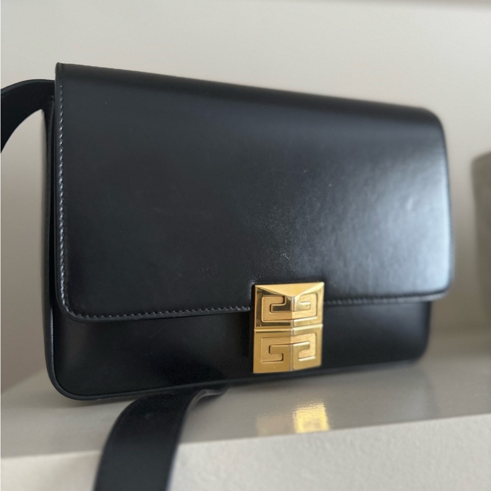 Black Leather Bag with Gold Accent